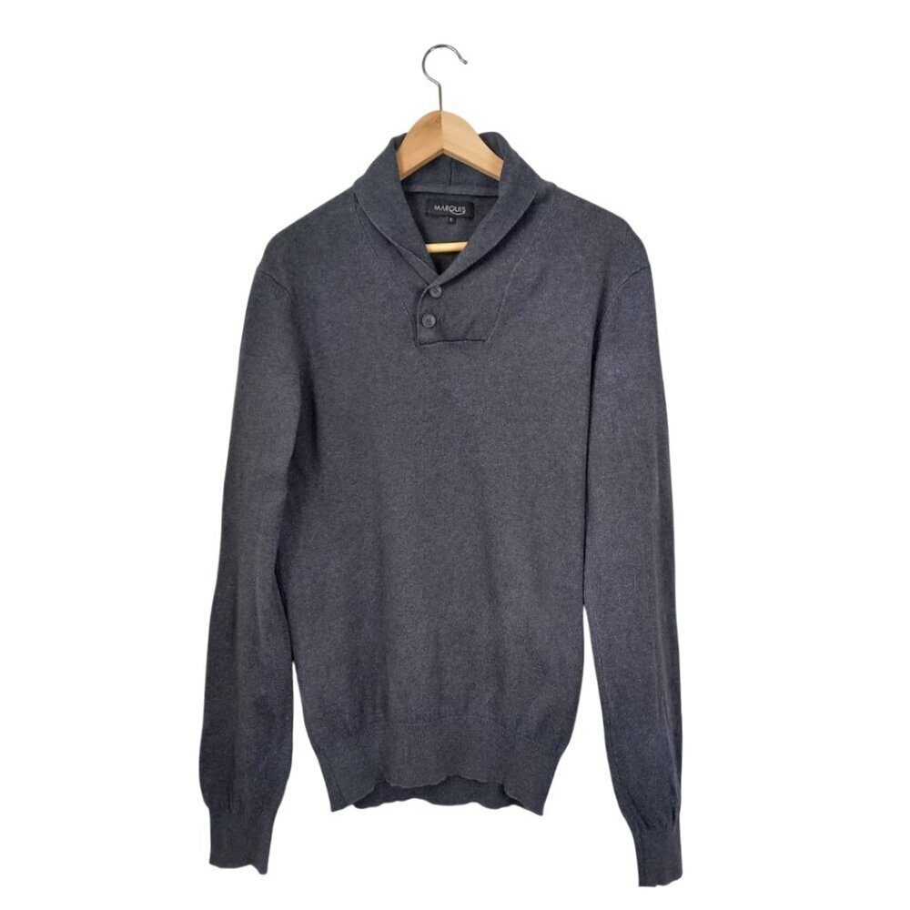 Marquis Men’s Gray Wool Blend Sweater - Shawl Collar Button Pullover, Size S